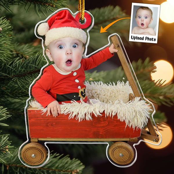 Custom Baby Face - Red Wagon - Personalized Acrylic Photo Ornament