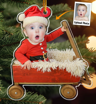 Custom Baby Face - Red Wagon - Personalized Acrylic Photo Ornament