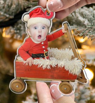 Custom Baby Face - Red Wagon - Personalized Acrylic Photo Ornament