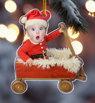 Custom Baby Face - Red Wagon - Personalized Acrylic Photo Ornament