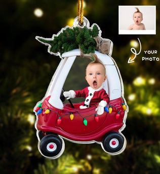 Custom Baby Kid In Car - Personalized Newborn Christmas Photo Ornament