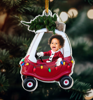 Custom Baby Kid In Car - Personalized Newborn Christmas Photo Ornament