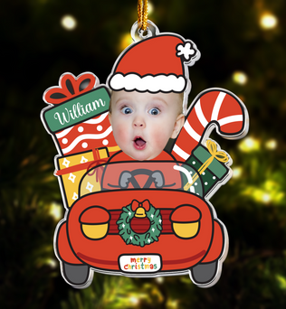 Cute Baby Santa Claus Drive Christmas Car - Personalized Acrylic Photo Ornament