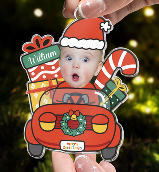 Cute Baby Santa Claus Drive Christmas Car - Personalized Acrylic Photo Ornament