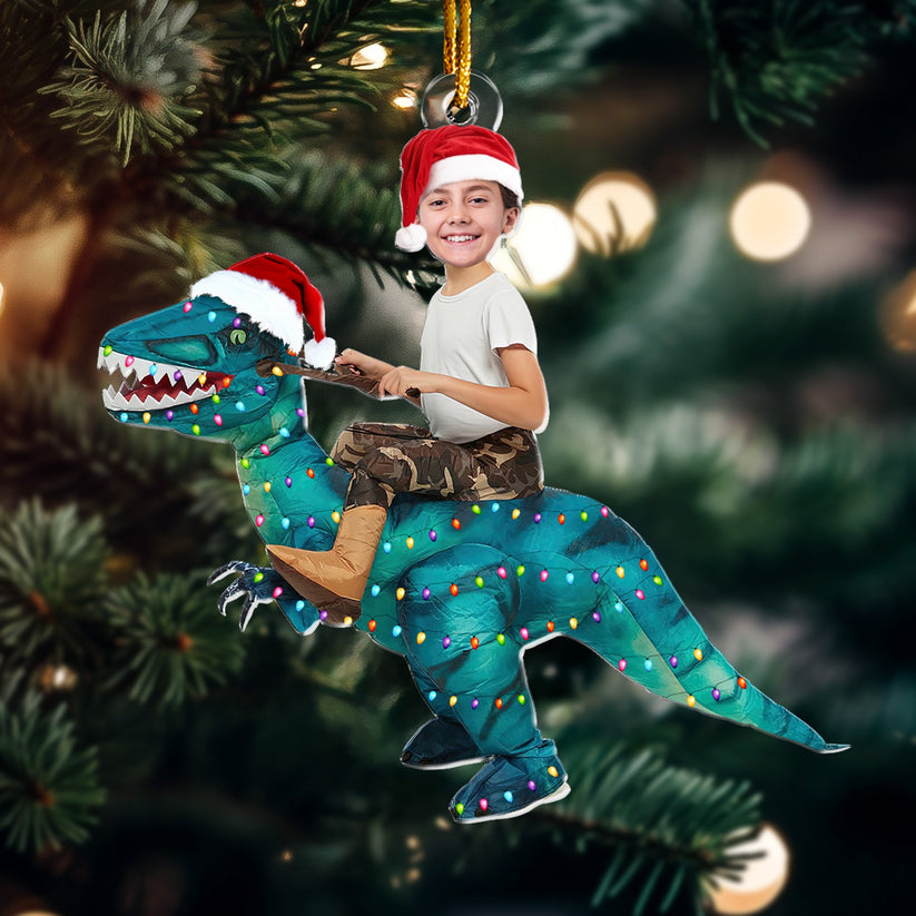 Cute Kid Xmas Dinosaur Unicorn Flamingo Alien - Personalized Kids Photo Ornament