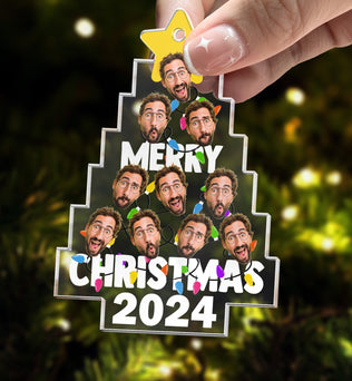 Merry Christmas Custom Photo Christmas Tree - Personalized Acrylic Photo Ornament