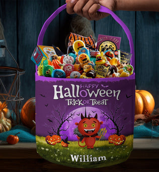 Trick Or Treat Kid Name Halloween - Personalized Halloween Spooky Basket