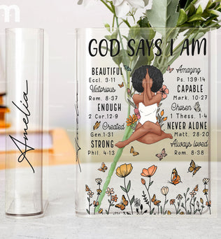 God Says I Am Beautiful Amazing - Personalized Acrylic Book Vase