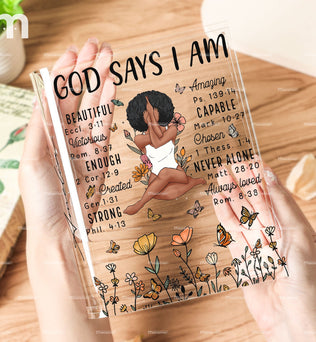 God Says I Am Beautiful Amazing - Personalized Acrylic Book Vase