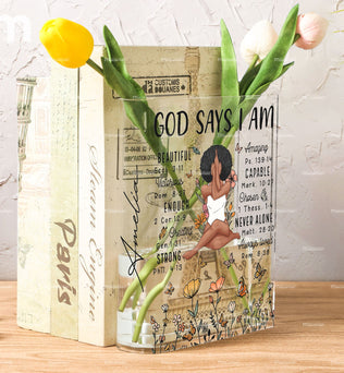 God Says I Am Beautiful Amazing - Personalized Acrylic Book Vase