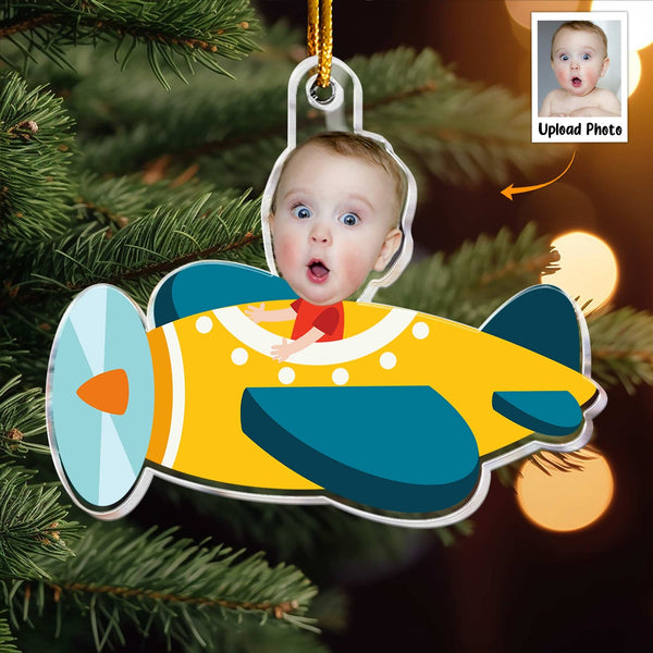 Kid Riding Airplane - Personalized Acrylic Photo Ornament