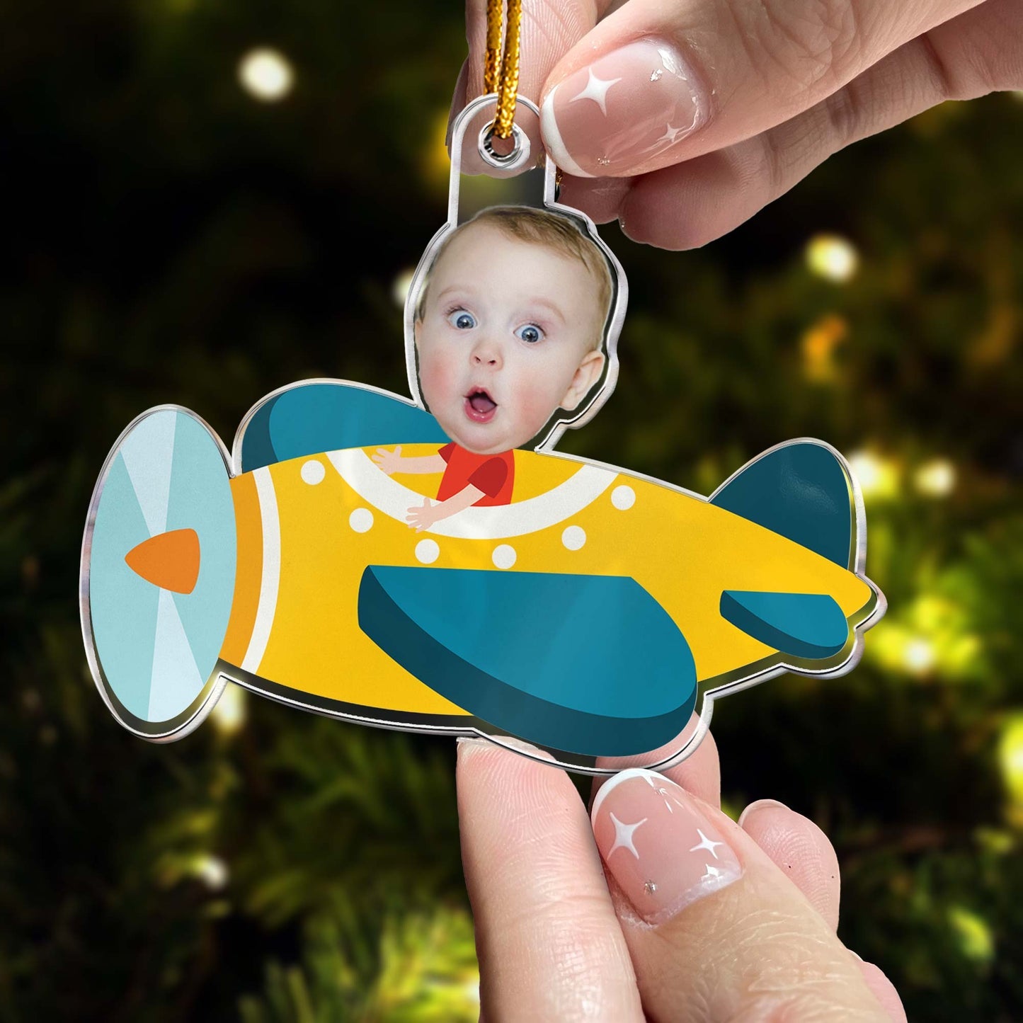 Kid Riding Airplane - Personalized Acrylic Photo Ornament