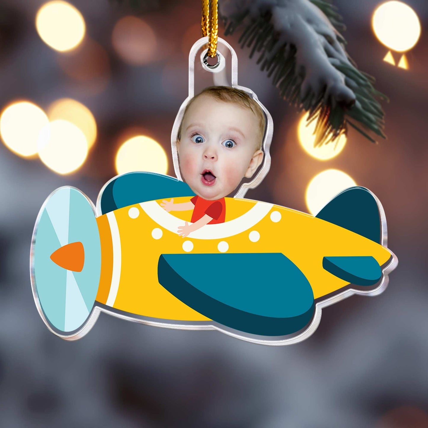 Kid Riding Airplane - Personalized Acrylic Photo Ornament