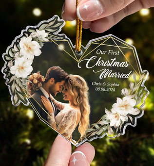 Our First Christmas Married As Mr & Mrs - 1st Xmas Together - Personalized Acrylic Photo Ornament