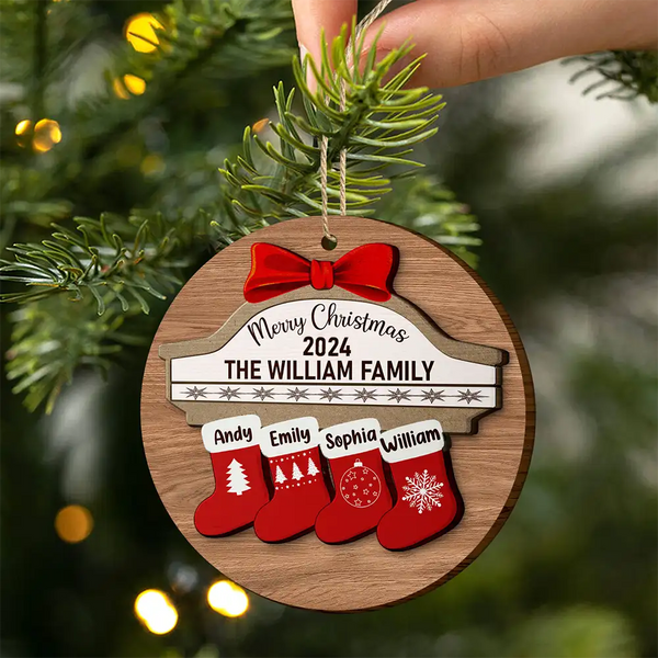 Merry Christmas Stocking Family - Christmas Gift For Family - Personalized 2-Layered Wooden Ornament