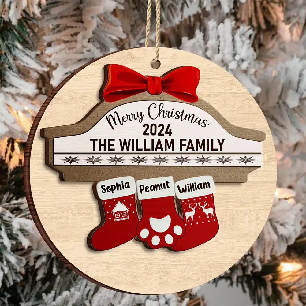 Merry Christmas Stocking Family - Christmas Gift For Family - Personalized 2-Layered Wooden Ornament