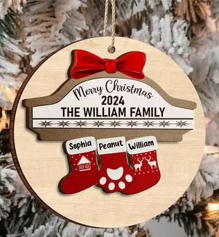 Merry Christmas Stocking Family - Christmas Gift For Family - Personalized 2-Layered Wooden Ornament