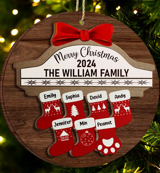 Merry Christmas Stocking Family - Christmas Gift For Family - Personalized 2-Layered Wooden Ornament