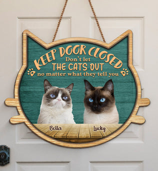 Custom Photo Don't Forget To Close The Door - Cat Personalized Custom Shaped Home Decor Wood Sign - House Warming Gift For Pet Owners, Pet Lovers