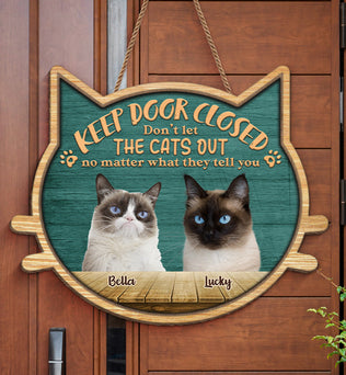 Custom Photo Don't Forget To Close The Door - Cat Personalized Custom Shaped Home Decor Wood Sign - House Warming Gift For Pet Owners, Pet Lovers