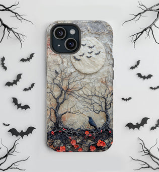 Raven Halloween MagSafe iPhone Case - Fits iPhone 15 Pro Max to iPhone 13 - Spooky Protective Cover with Bats and Flowers, Halloween Gift