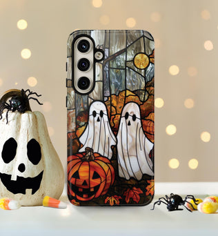 Halloween Phone Case Ghosts Faux Stained Glass Spooky Cover Halloween Lovers fit for iPhone 15 14 13 12 11 Pro Max Xr 8 Plus, Samsung S24 S23 S22 FE A15 A14 A55 A25 Pixel 8 7