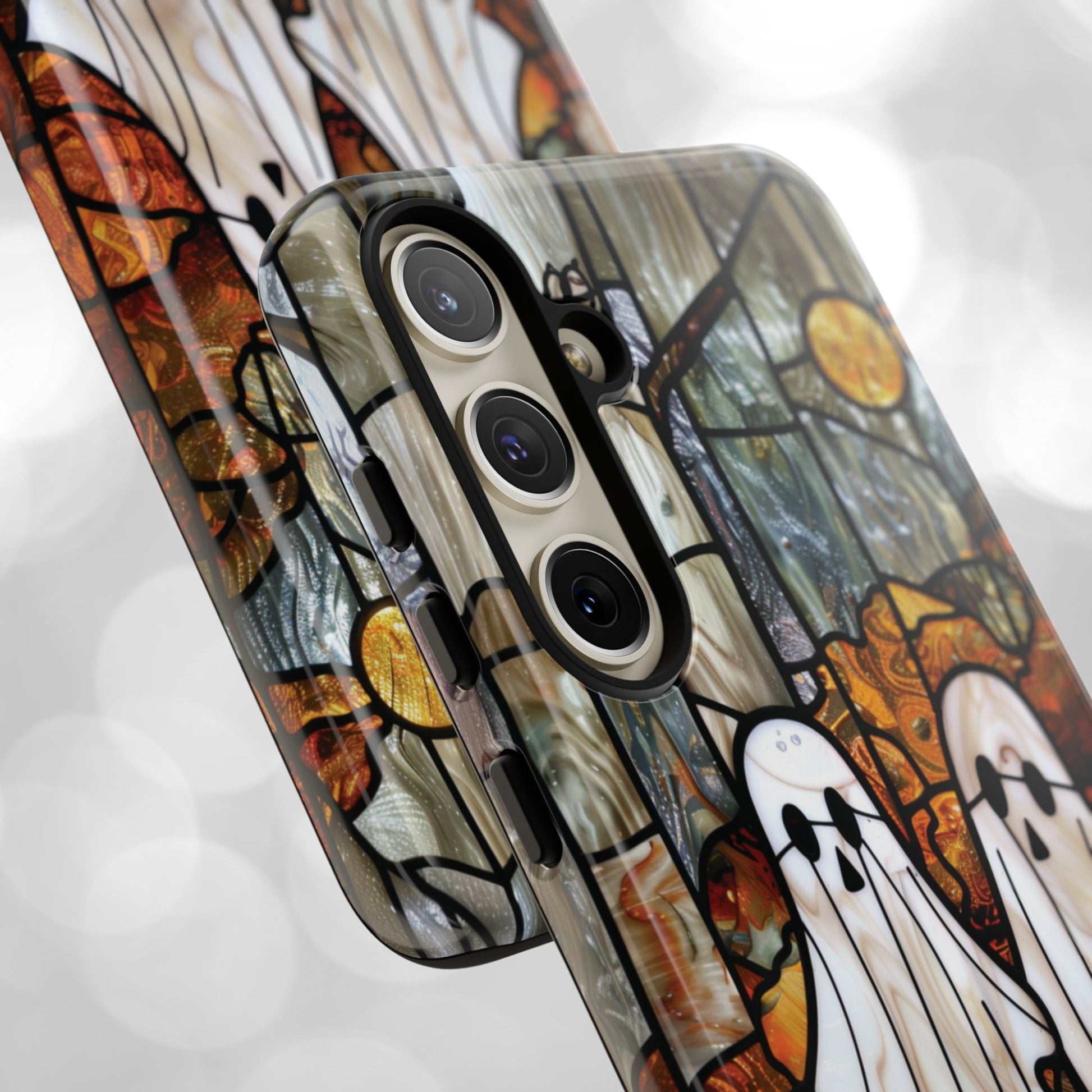 Halloween Phone Case Ghosts Faux Stained Glass Spooky Cover Halloween Lovers fit for iPhone 15 14 13 12 11 Pro Max Xr 8 Plus, Samsung S24 S23 S22 FE A15 A14 A55 A25 Pixel 8 7