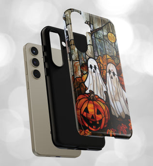 Halloween Phone Case Ghosts Faux Stained Glass Spooky Cover Halloween Lovers fit for iPhone 15 14 13 12 11 Pro Max Xr 8 Plus, Samsung S24 S23 S22 FE A15 A14 A55 A25 Pixel 8 7