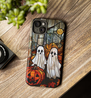 Halloween Phone Case Ghosts Faux Stained Glass Spooky Cover Halloween Lovers fit for iPhone 15 14 13 12 11 Pro Max Xr 8 Plus, Samsung S24 S23 S22 FE A15 A14 A55 A25 Pixel 8 7