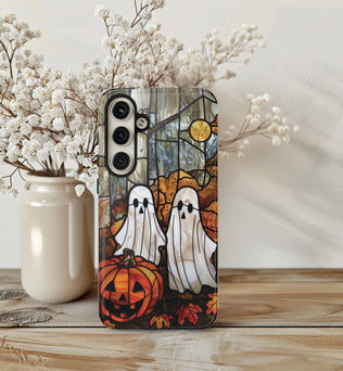 Halloween Phone Case Ghosts Faux Stained Glass Spooky Cover Halloween Lovers fit for iPhone 15 14 13 12 11 Pro Max Xr 8 Plus, Samsung S24 S23 S22 FE A15 A14 A55 A25 Pixel 8 7