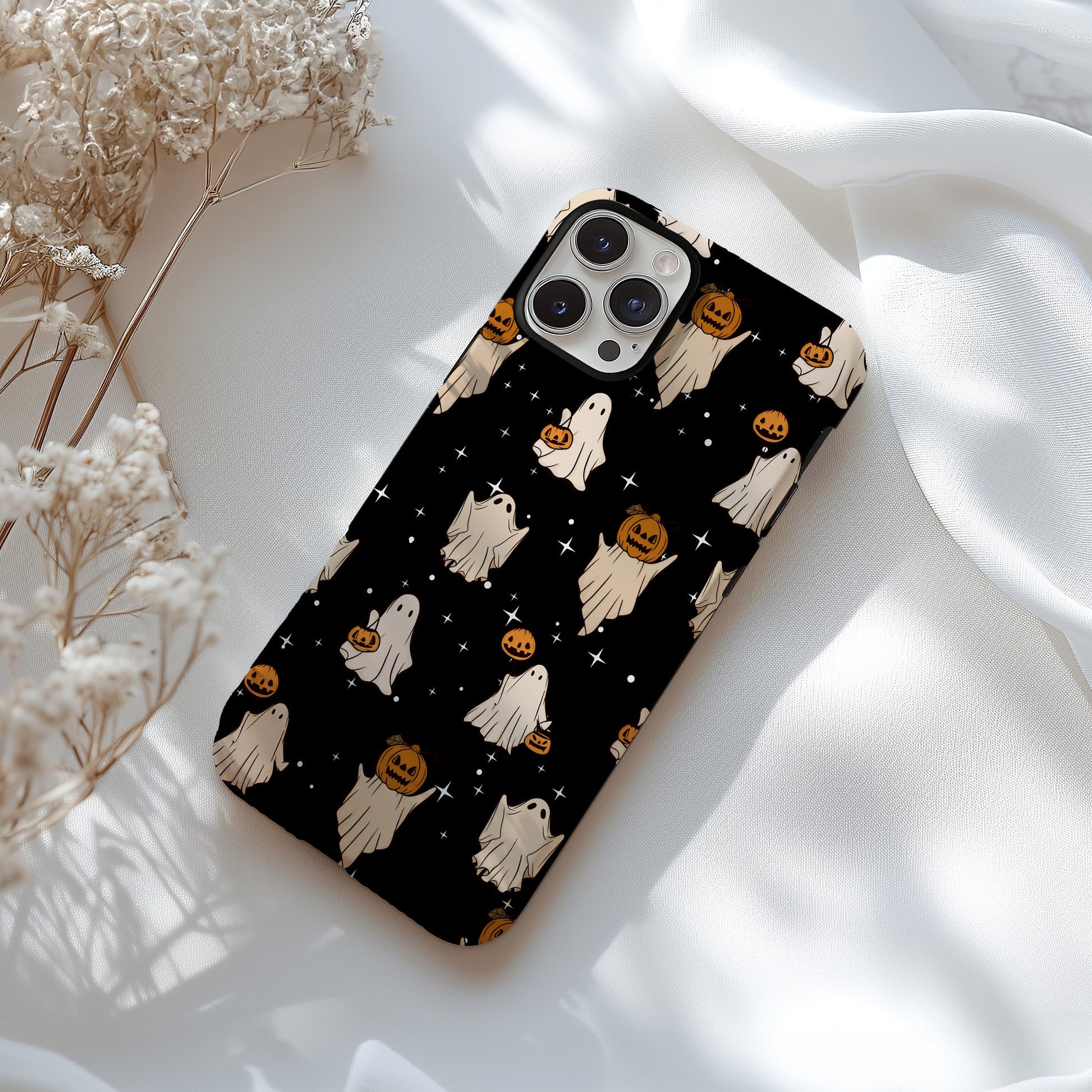 Cute Ghosts Design Phone Case for Halloween Gift Autumn phone case  fit for iPhone 15 14 13 12 11 Pro Max Xr 8 Plus, Samsung S24 S23 S22 FE A15 A14 A55 A25 Pixel 8 7