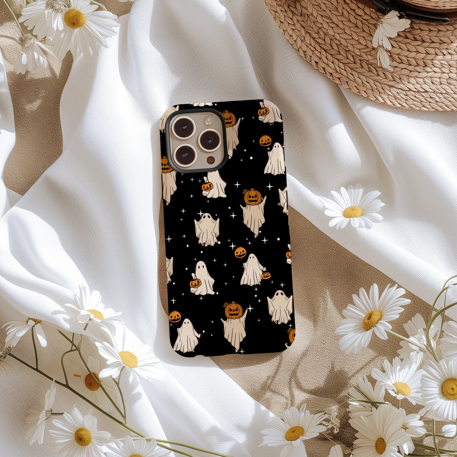 Cute Ghosts Design Phone Case for Halloween Gift Autumn phone case  fit for iPhone 15 14 13 12 11 Pro Max Xr 8 Plus, Samsung S24 S23 S22 FE A15 A14 A55 A25 Pixel 8 7