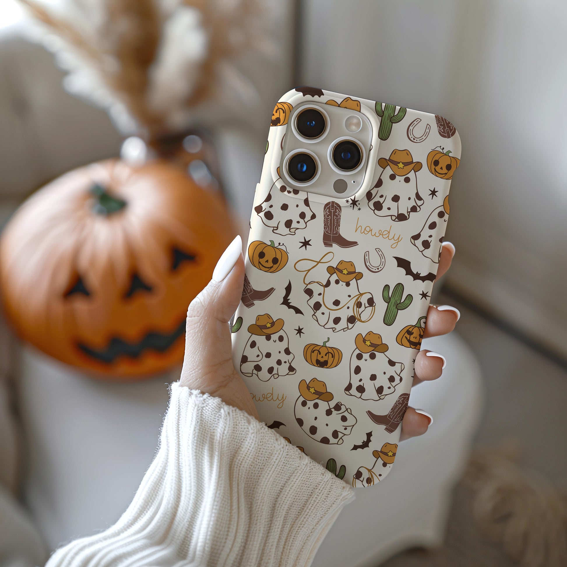 Western Ghost Phone Case, Cute Halloween, Cowboy Phone Coverfit for iPhone 15 14 13 12 11 Pro Max Xr 8Plus, Samsung S24 S23 S22 FE A15 A14 A55A25 Pixel 8 7