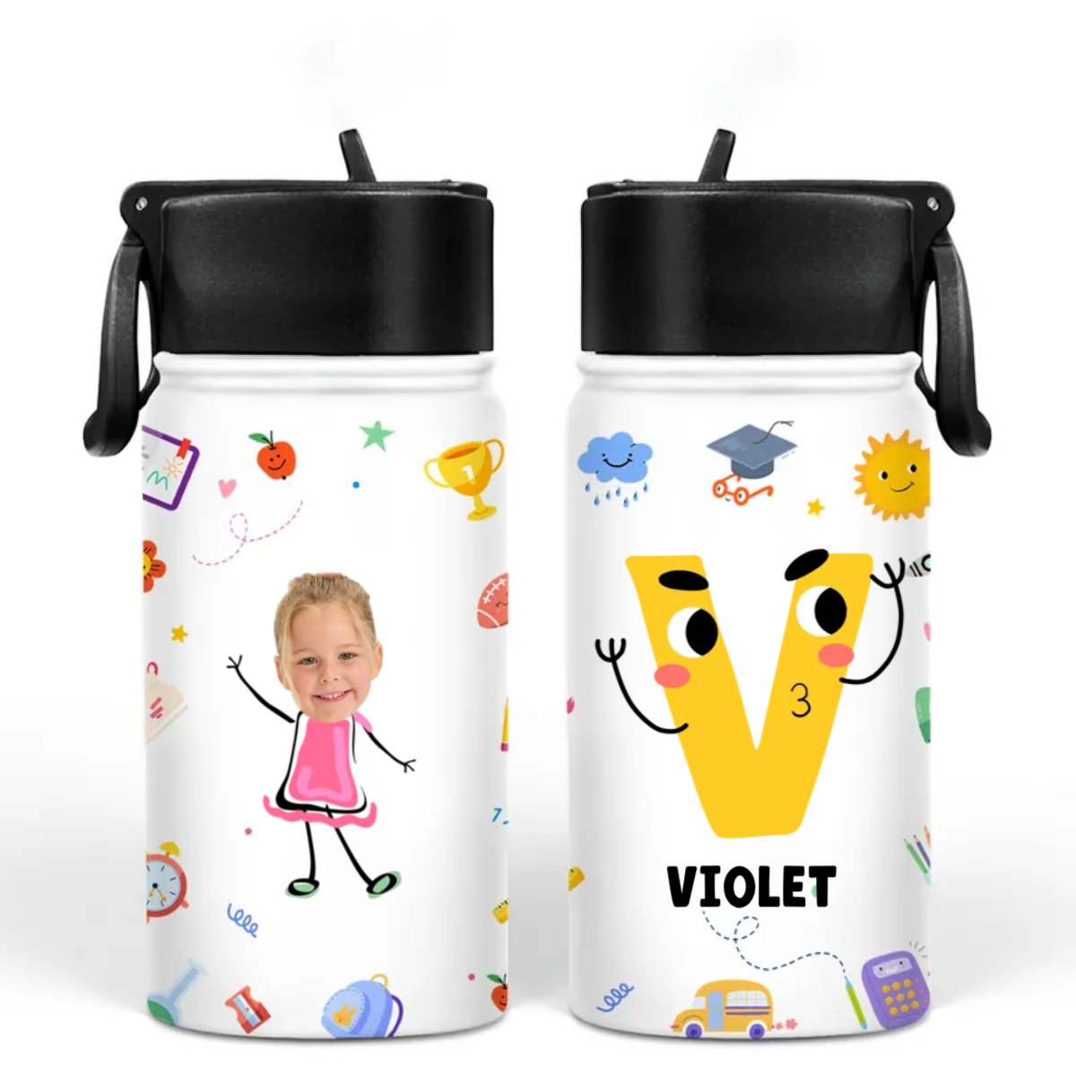 Kid - Custom Photo Letter School Kid - Personalized Kids Water Bottle