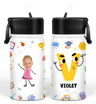 Kid - Custom Photo Letter School Kid - Personalized Kids Water Bottle