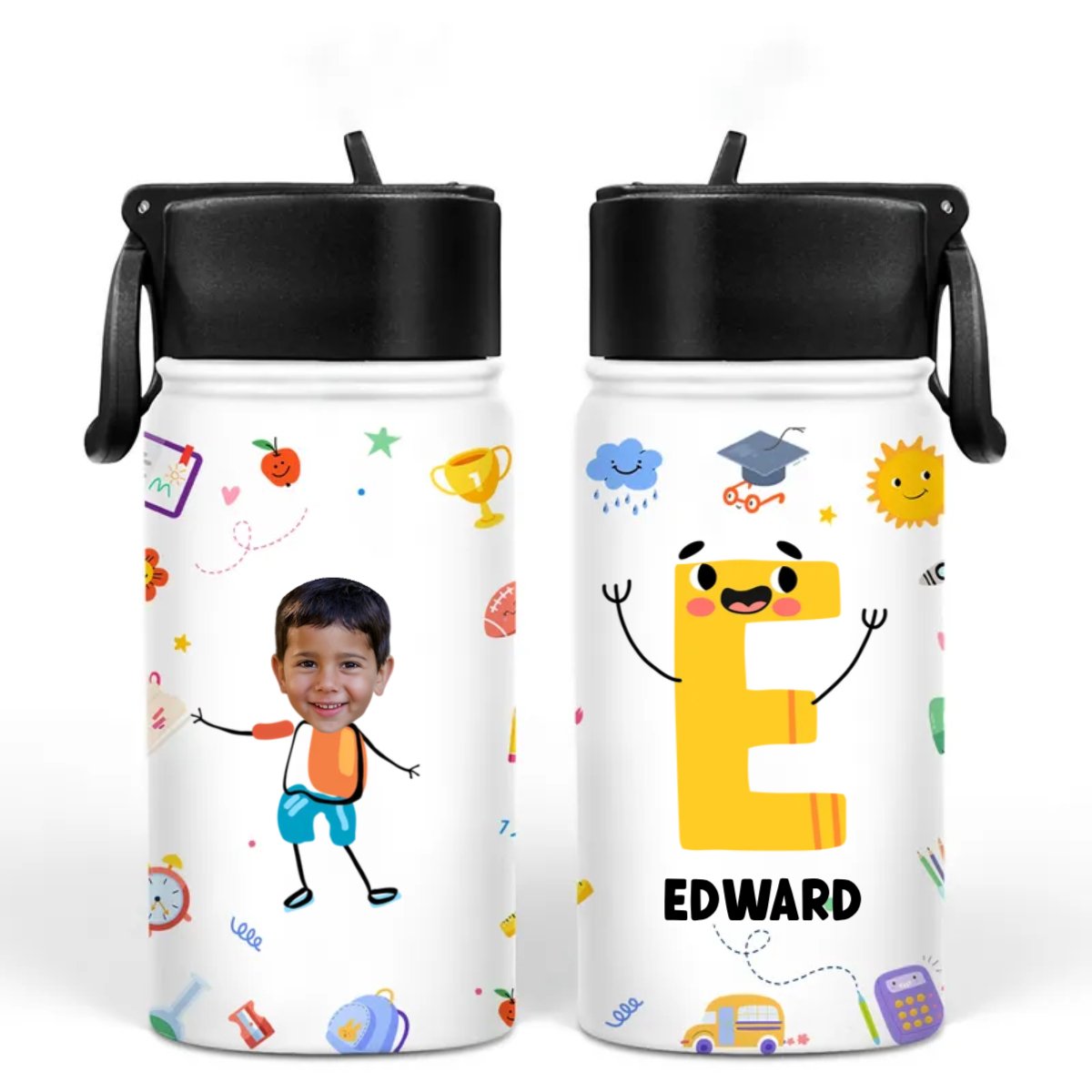 Kid - Custom Photo Letter School Kid - Personalized Kids Water Bottle